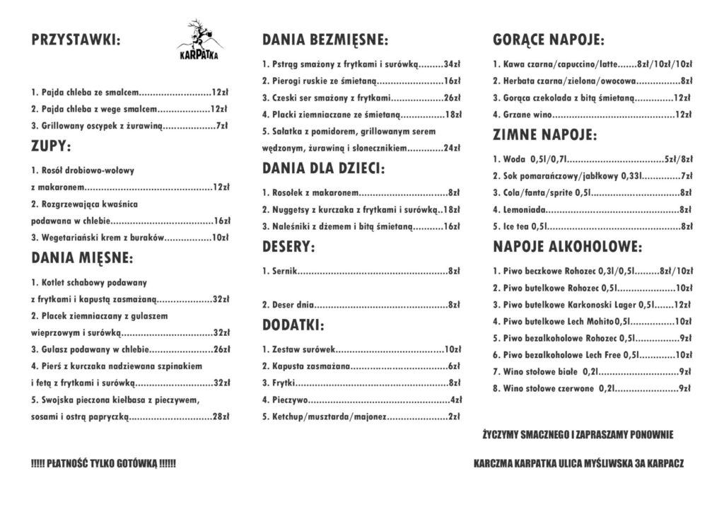 menu restauracja karczma karpatka